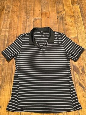 Oakley Black and Gray Striped Performance Polo